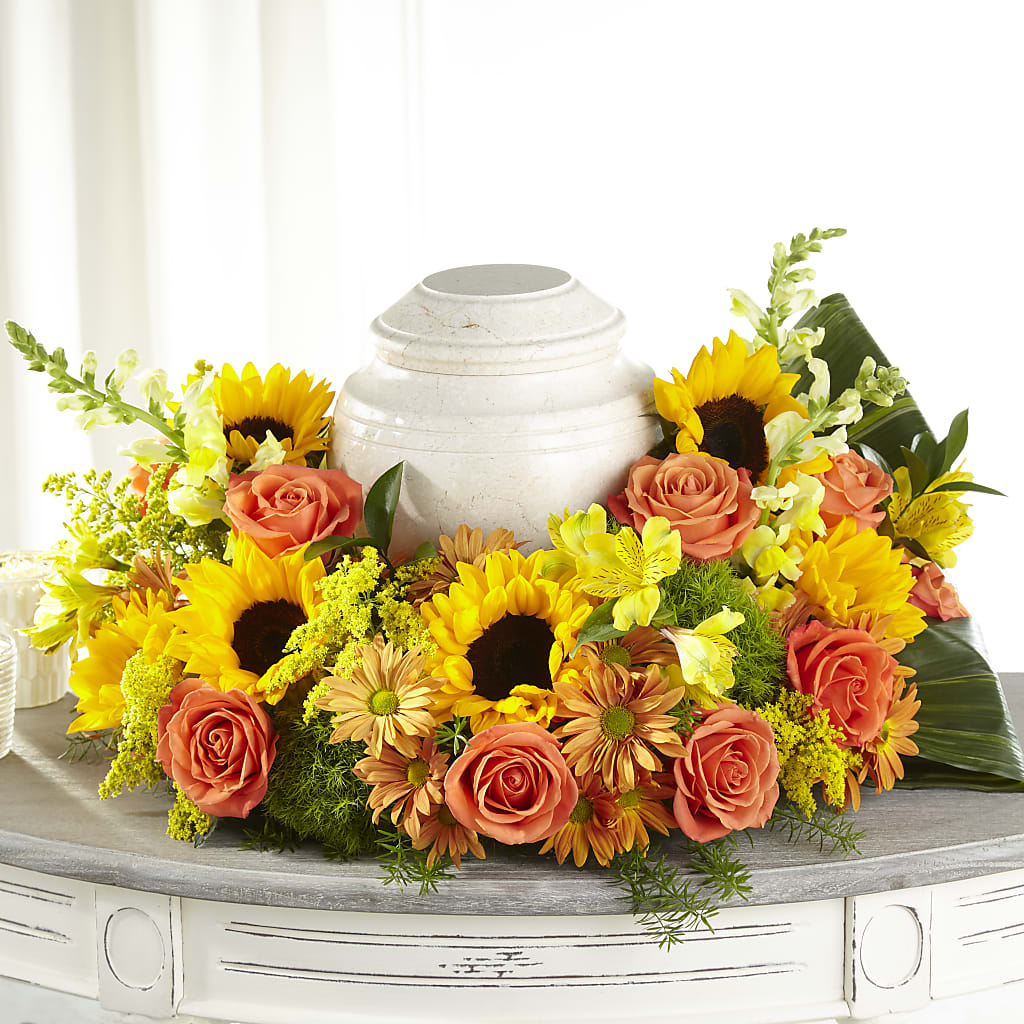 Faithful Sunflower Cremation Adornment – BLOOMERS FLOWERS & GIFTS, Campbell CA