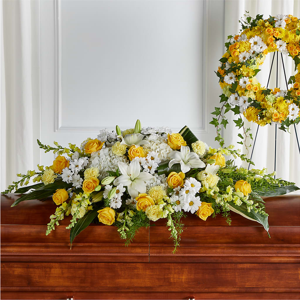 Golden Harmony Casket Spray – BLOOMERS FLOWERS & GIFTS, Campbell CA