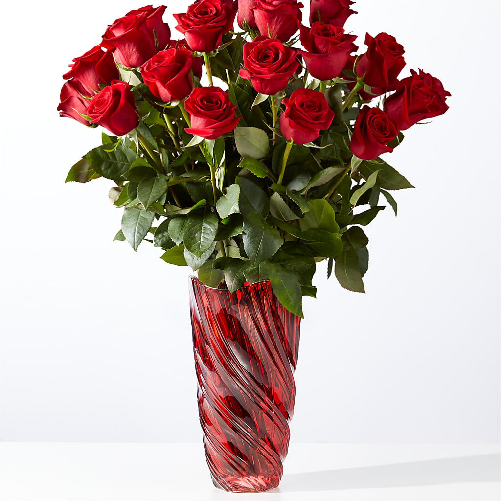 Classic Love Red Rose Bouquet with Luxe Swirl Vase – BLOOMERS FLOWERS & GIFTS, Campbell CA