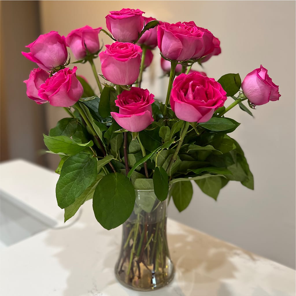 Long Stem Pink Rose Bouquet – BLOOMERS FLOWERS & GIFTS, Campbell CA