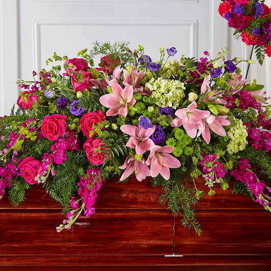 Radiant Tribute Casket Spray – BLOOMERS FLOWERS & GIFTS, Campbell CA