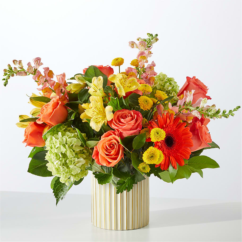 Autumn Sunshine Bouquet with Ivory Vase – BLOOMERS FLOWERS & GIFTS, Campbell CA