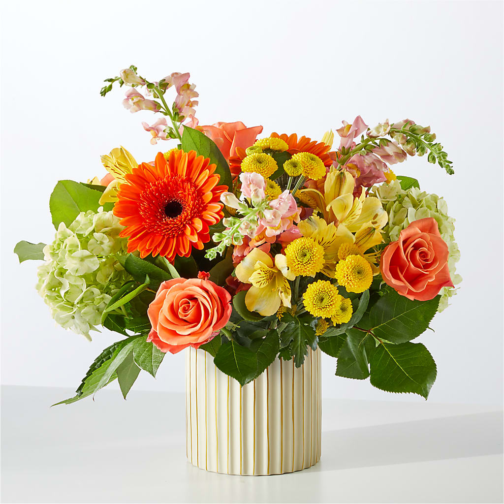 Autumn Sunshine Bouquet with Ivory Vase – BLOOMERS FLOWERS & GIFTS, Campbell CA