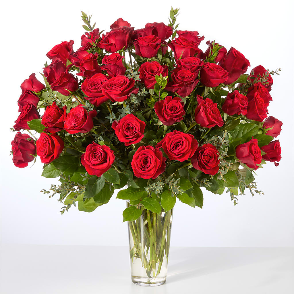 Forever Yours Fifty Stem Red Rose Bouquet – BLOOMERS FLOWERS & GIFTS, Campbell CA